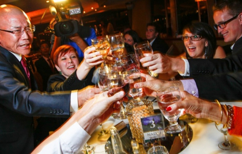 Team Toasting at Corporate Party on Yacht in Jacksonville FL